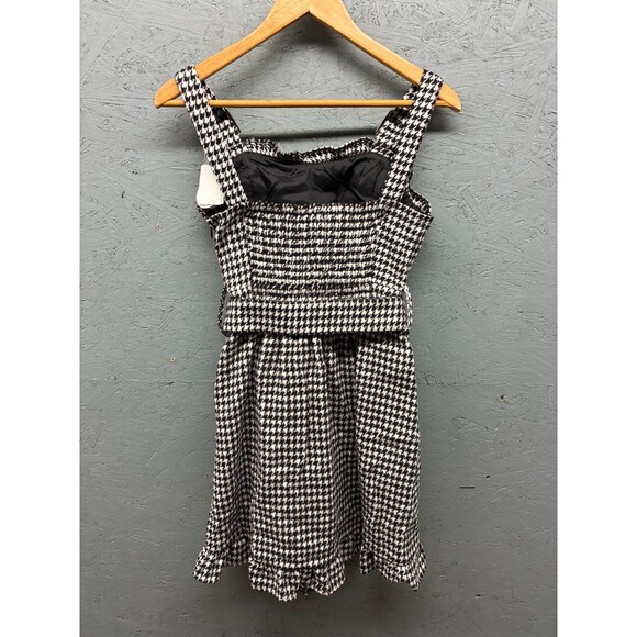 Ank Rouge‎ Women’s Houndstooth Ruffle Mini Dress Size M Black White Bow Belted - Picture 8 of 10